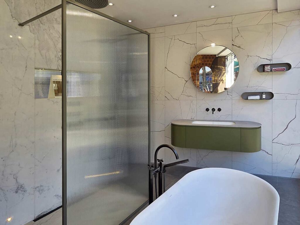 Bold Green Modern Bathroom Fluted Shower Fulham Showroom